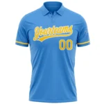 Custom Powder Blue Yellow-White Performance Vapor Golf Polo Shirt - Image 2