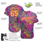 Custom Graffiti Pattern Gold-Pink 3D Colorful Leopard Authentic Baseball Jersey - Image 2