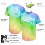 Custom Tie Dye Light Blue-White 3D Rainbow Authentic Baseball Jersey - Image 2
