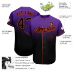 Custom Purple Black-Orange Authentic Fade Fashion Baseball Jersey - Image 2