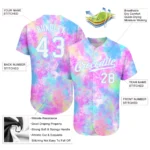 Custom Tie Dye White-Light Blue 3D Watercolor Gradient Authentic Baseball Jersey - Image 2