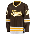 Custom Brown White-Gold Hockey Jersey - Image 2