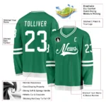 Custom Kelly Green White Hockey Jersey - Image 2