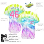 Custom Tie Dye Pink-Light Blue 3D Rainbow Authentic Baseball Jersey - Image 2