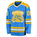 Custom Powder Blue Gold-White Hockey Jersey - Image 2