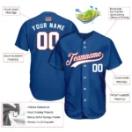 Custom Blue White Red Baseball Jersey - Image 2
