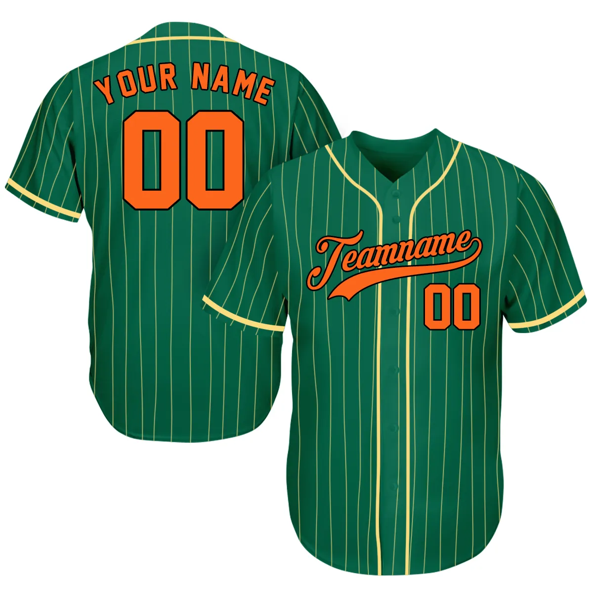 a203a08b46d9fc5b6544dcccf77421186b461f9a25bea7d6cafe6e8e222838e1.webp Personalized Baseball Jerseys - Unique Gifts For Baseball Fans - Pinstripe Green Yellow Orange - Fathers Day Baseball Gifts - Image 1