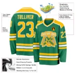 Custom Kelly Green Gold-White Hockey Jersey - Image 3