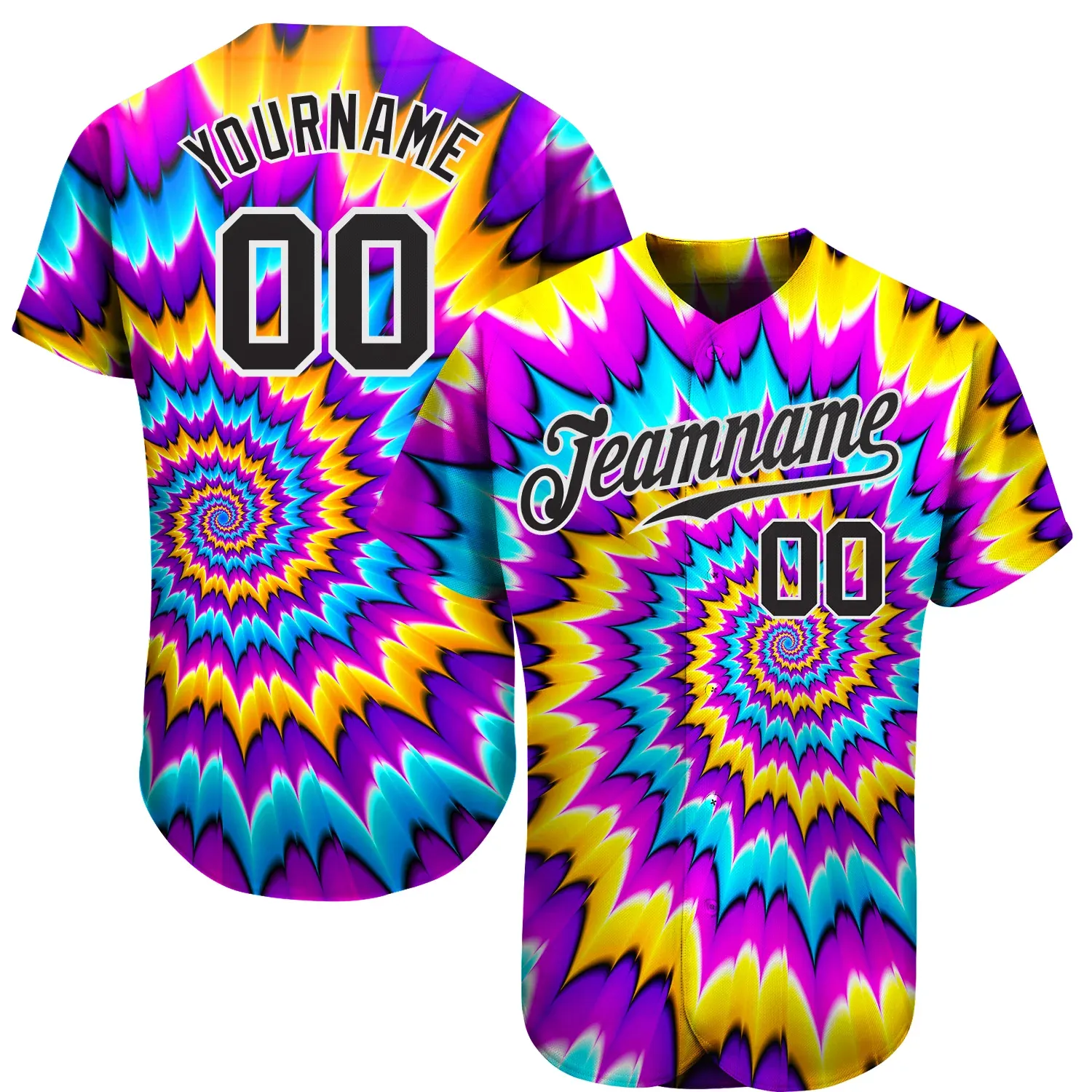 a5977d65ea6943a71a88126921274912925c606ace502451567318abf35a9b82.webp Custom Tie Dye Black-White 3D Authentic Baseball Jersey - Image 1