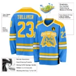 Custom Powder Blue Gold-White Hockey Jersey - Image 3