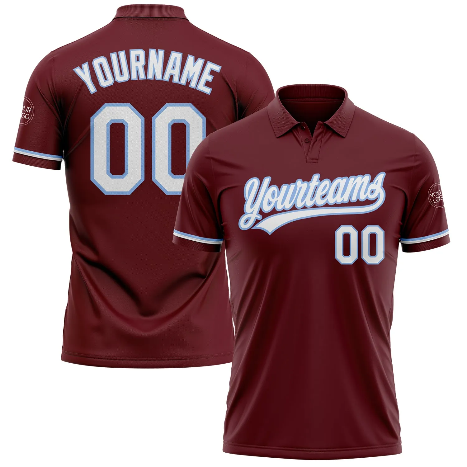 aa97320ae7f0c6342be143b9cf27ef0d735d1fbec206dd0e959a96129184081a.webp Custom Burgundy White-Light Blue Performance Vapor Golf Polo Shirt - Image 1