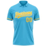 Custom Sky Blue Yellow-White Performance Vapor Golf Polo Shirt - Image 2