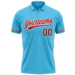 Custom Sky Blue Red-White Performance Vapor Golf Polo Shirt - Image 2