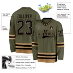 Custom Olive Black-Old Gold Salute To Service Hockey Jersey - Image 2