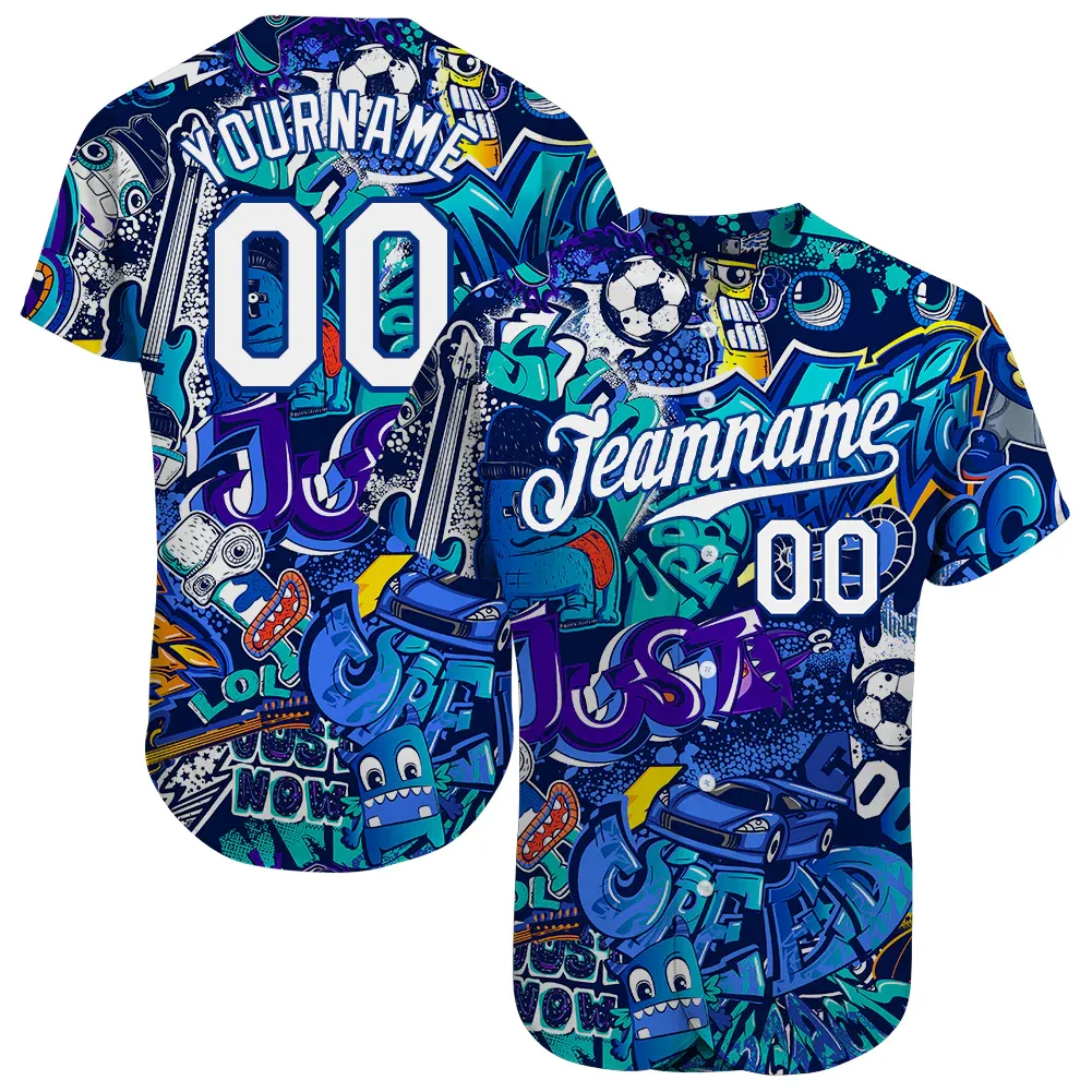 b217eda0731b1922e88aba2d1e037d83fb4d625c8b331f9558abf11547f88472.webp Custom Graffiti Pattern White-Royal 3D Authentic Baseball Jersey - Image 1