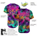 Custom Graffiti Pattern Purple-Pink 3D Authentic Baseball Jersey - Image 2