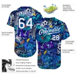 Custom Graffiti Pattern White-Royal 3D Authentic Baseball Jersey - Image 2