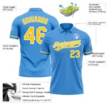 Custom Powder Blue Yellow-White Performance Vapor Golf Polo Shirt - Image 3