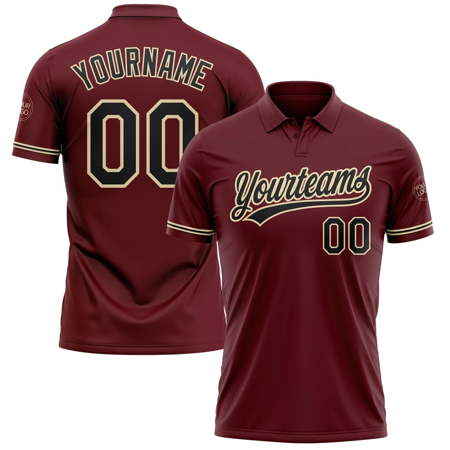 bb5decb55f5e62eb483f9aefe8a995a31af60fee53016e929f46e95a1f6adea0.webp Custom Burgundy Black-City Cream Performance Vapor Golf Polo Shirt - Image 1