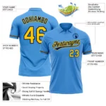 Custom Powder Blue Yellow-Navy Performance Vapor Golf Polo Shirt - Image 3