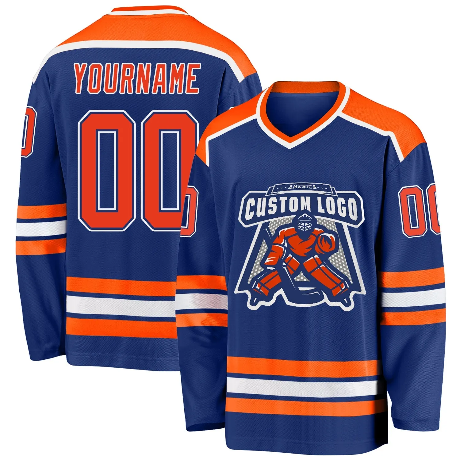 bee2e4c055f20a3b5d80d0440664de0903aede2c9458a025a58cc6c480b9899a.webp Custom Royal Orange-White So Cool Hockey Jersey - Image 1