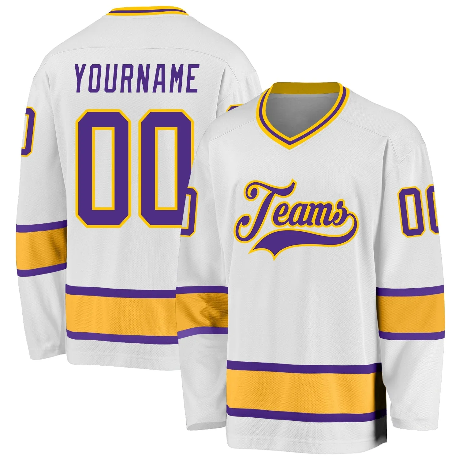 bf0138ac5710b0a5f0b6ae34c151cfcbae7f468d7807a7ccc437acf2c6afc362.webp Custom White Purple-Gold So Cool Hockey Jersey - Image 1