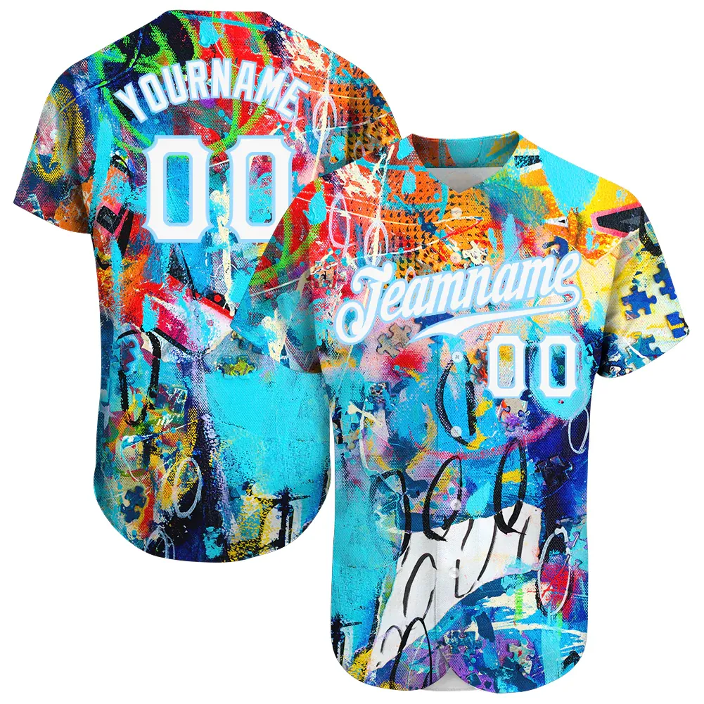 c00313a5205dd4341e62b6cafbc2644d0a6ca3c55eb866bebc822b5b4624850e.webp Custom Abstract Graffiti White-Light Blue 3D Authentic Baseball Jersey - Image 1