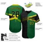 Custom Graffiti Pattern Black-Green 3D Jamaica Authentic Baseball Jersey - Image 2