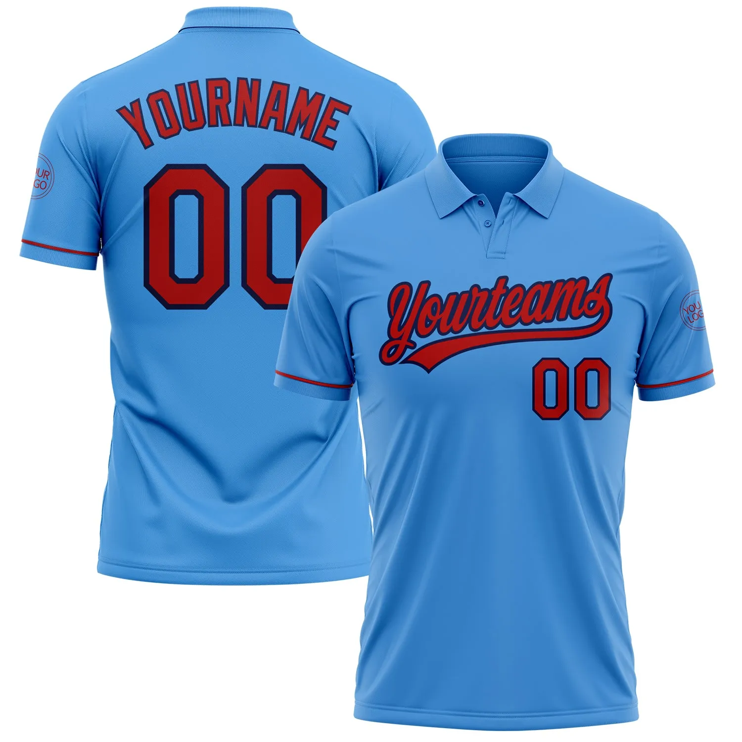 c33bf33bb8c7eb17e8114cb1e7a2e387cf3070977794d66422e719c0ca13f85d.webp Custom Powder Blue Red-Navy Performance Vapor Golf Polo Shirt - Image 1