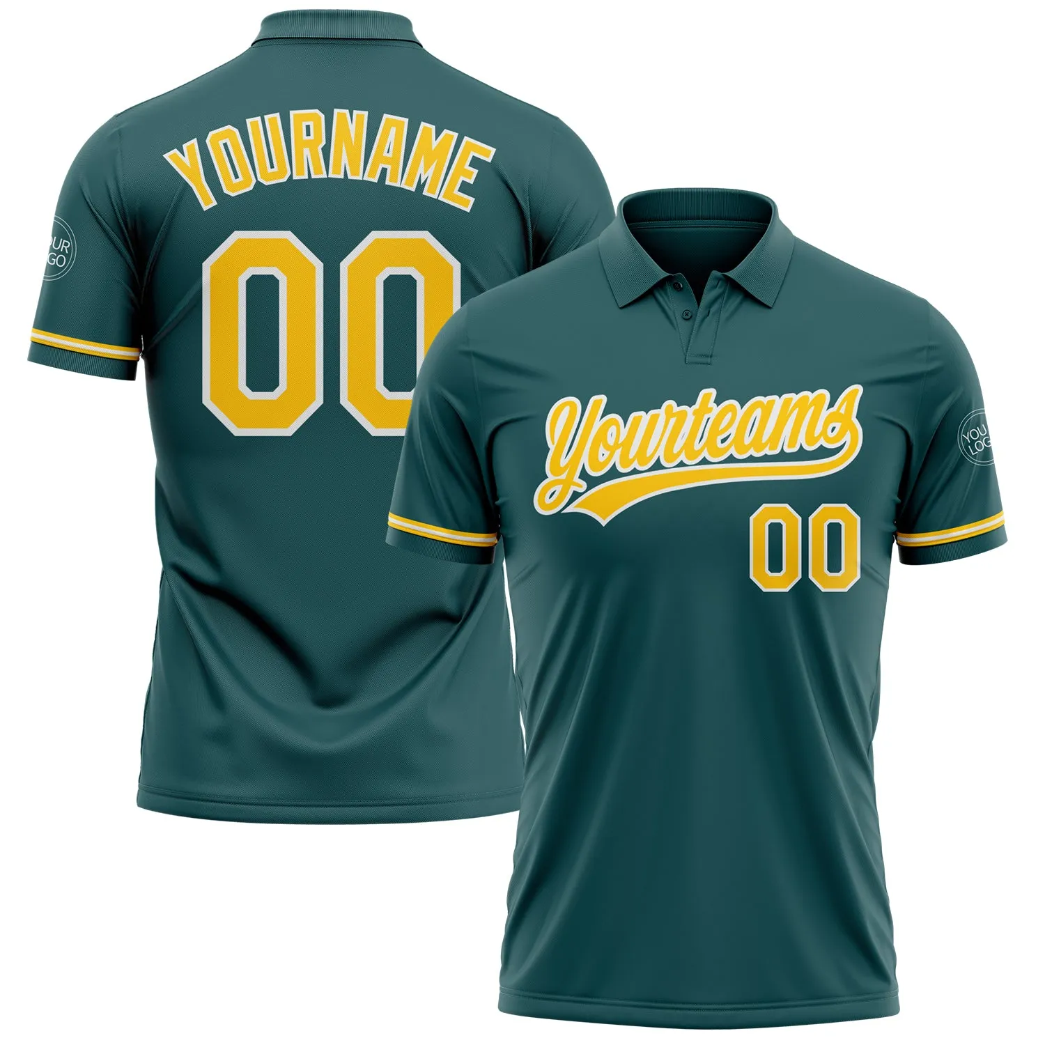 c42bbb0b088e9a727a2b3ab58ab6c86f76ec3ca765c872285412d1e29ecc3886.webp Custom Midnight Green Yellow-White Performance Vapor Golf Polo Shirt - Image 1