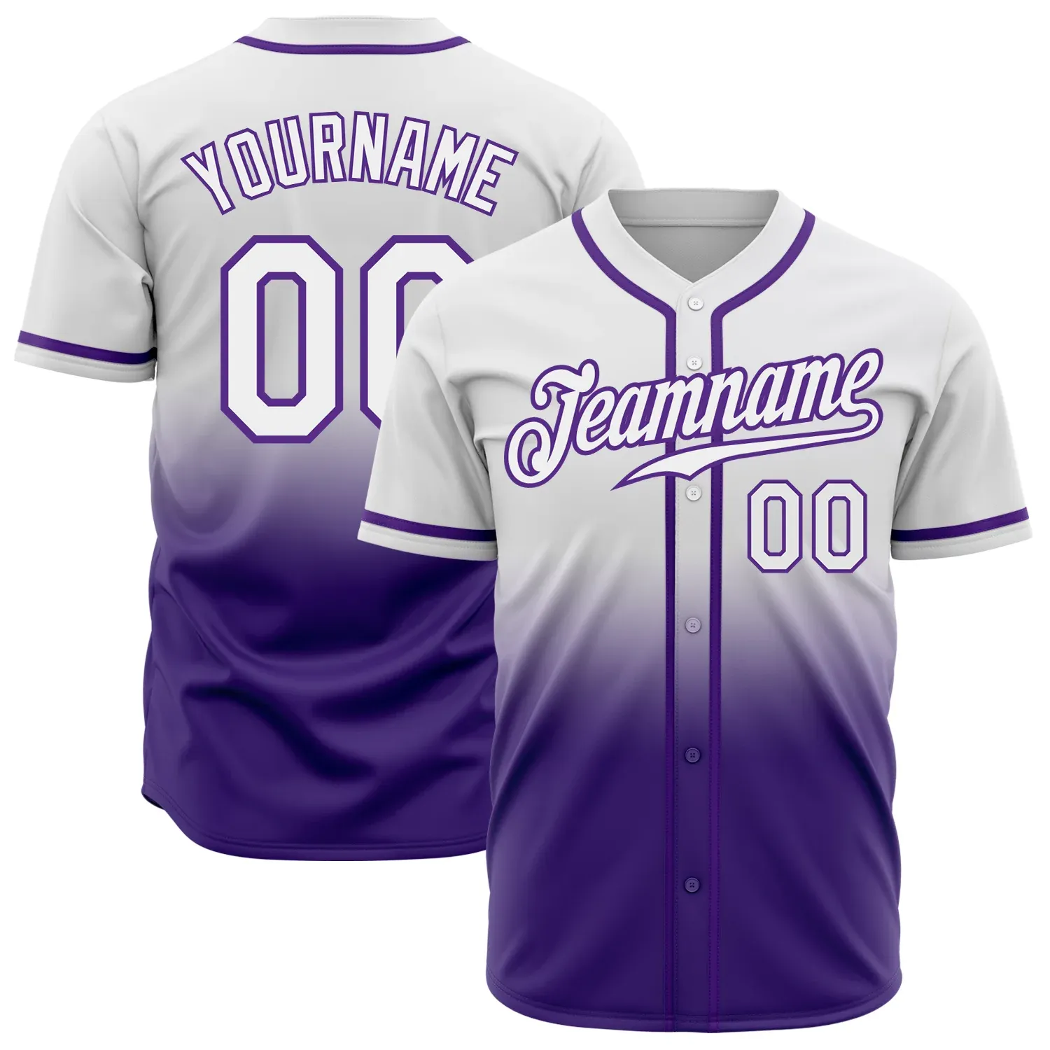 c655aabded56dc9d7227161e26660d7195caa78ed9e26d2bb0e456863aeeefab.webp Custom White White-Purple Authentic Fade Fashion Baseball Jersey - Image 1