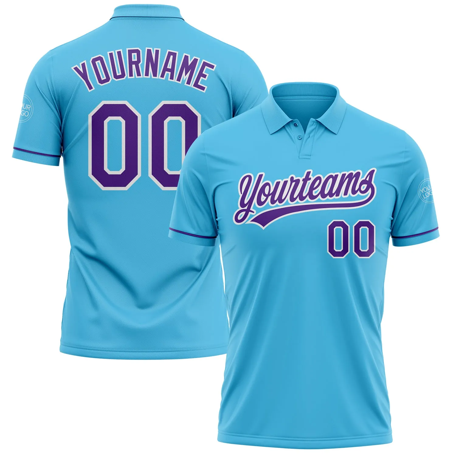 c7a2f7b225b6bf2c6c33cd2cf2a55051a0a96b01712114c983d26b4462d4dda0.webp Custom Sky Blue Purple-White Performance Vapor Golf Polo Shirt - Image 1