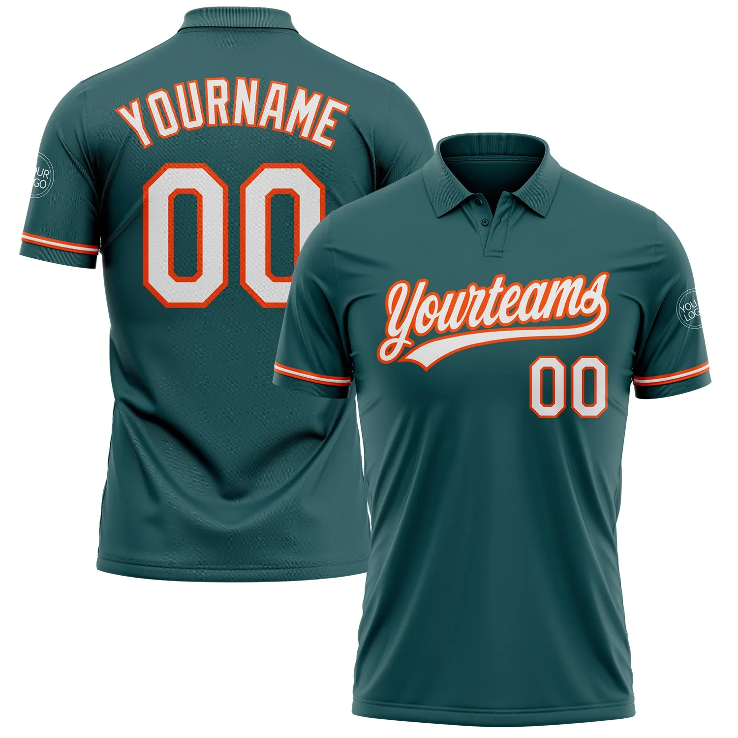 c911522382344e3fe01e3bffd4e4b0bcdb30cc9ca92fc863344ddc776da620dc.webp Custom Midnight Green White-Orange Performance Vapor Golf Polo Shirt - Image 1