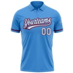 Custom Powder Blue White Royal-Red Performance Vapor Golf Polo Shirt - Image 2