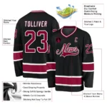 Custom Black Maroon-White Hockey Jersey - Image 2