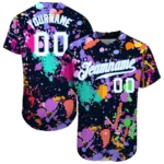 Custom Splashes Graffiti Pattern White-Light Blue 3D Authentic Baseball Jersey