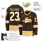 Custom Brown White-Gold Hockey Jersey - Image 4