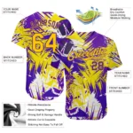 Custom Graffiti Pattern Gold-Purple 3D Authentic Baseball Jersey - Image 2