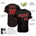Custom Black Red Pinstripe Red-White Authentic Baseball Jersey - Image 2