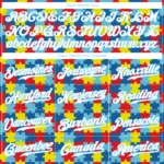 Custom Autism Awareness Puzzle Pieces Light Blue-White 3D Authentic Baseball Jersey - Image 3