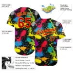 Custom Graffiti Pattern Gold-Purple 3D Clashing Colors Paint-Splatter Authentic Baseball Jersey - Image 2