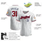Custom White Navy Pinstripe Red-Navy Authentic Baseball Jersey - Image 2