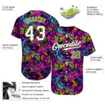 Custom Graffiti Pattern White-Neon Green 3D Authentic Baseball Jersey - Image 2