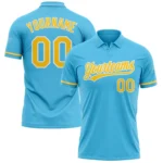 Custom Sky Blue Yellow-White Performance Vapor Golf Polo Shirt