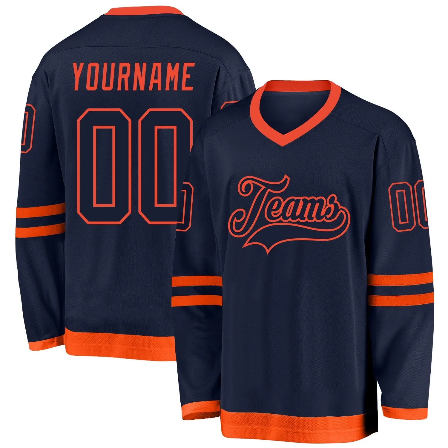 f5b8fca384023566b092fc5481cae2f3e798f1556daba8d6c6041609f6a98bab.webp Custom Navy Navy-Orange Hockey Jersey - Image 1