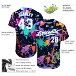 Custom Splashes Graffiti Pattern White-Light Blue 3D Authentic Baseball Jersey - Image 2